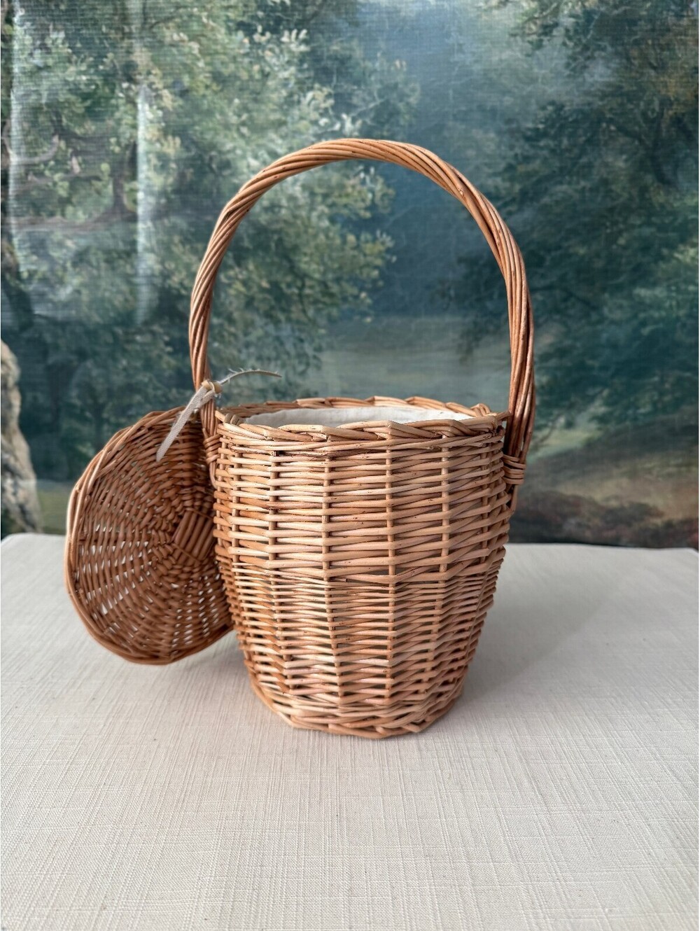 Wicker Basket with Handle and Hinged Lid